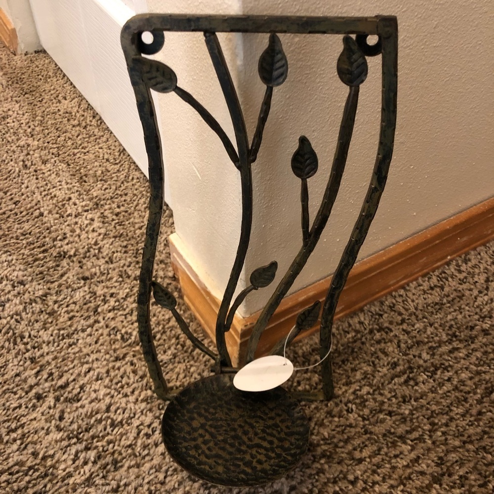 Iron Leaf Candle Wall Sconce | Dark Bronze Metal Wall Decor | 12” x 5.75” | New - Picture 3 of 4